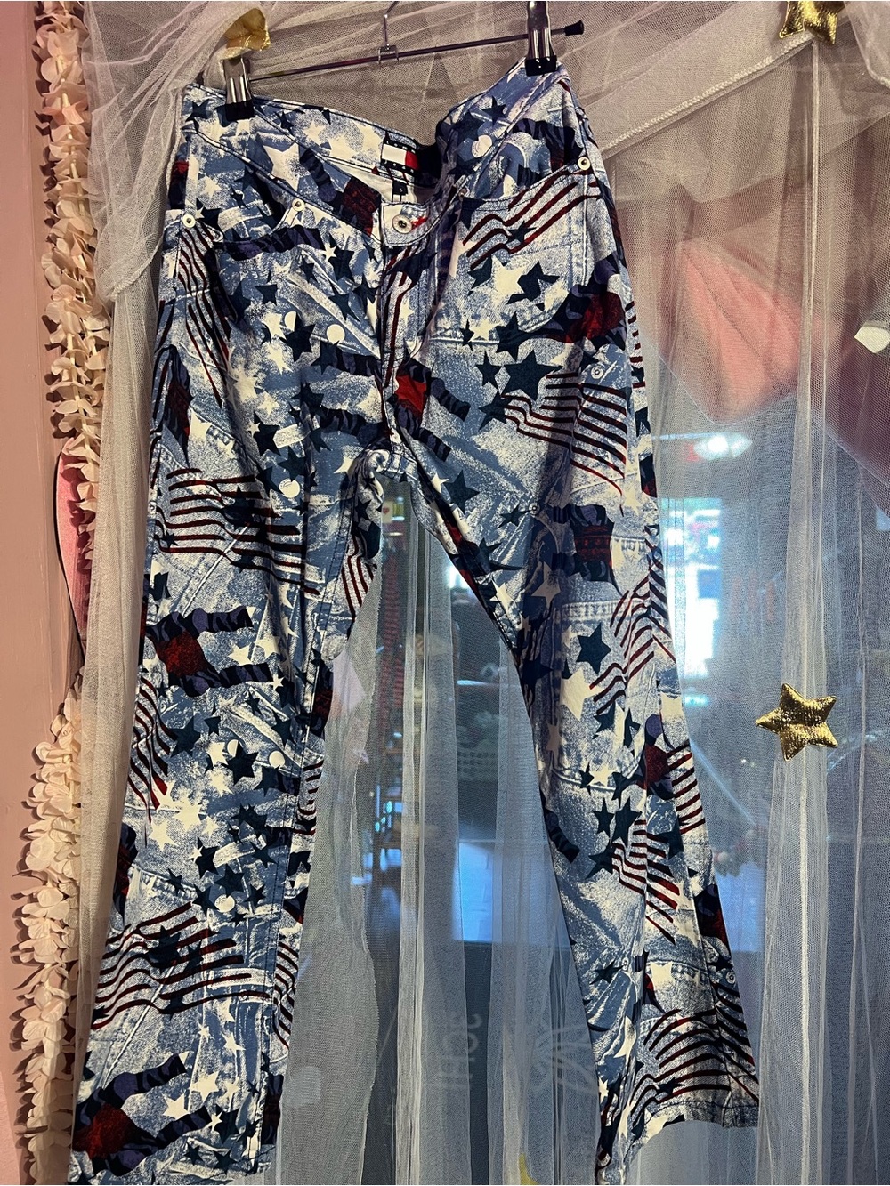 Tommy Hilfiger Red, White & Blue Amarican Flag Print Cropped Jeans Size 5